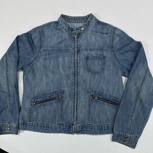 Vintage Y2K Old Navy Jacket Womens L Blue Denim Zip Pockets Full Zip Casual